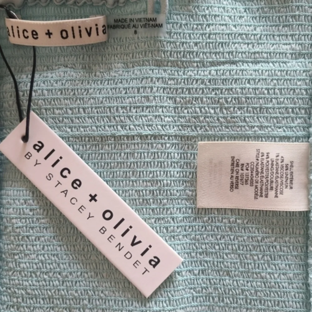 alice + olivia Cropped Tiered Linen-blend Top, Size 8, Blue, NWT